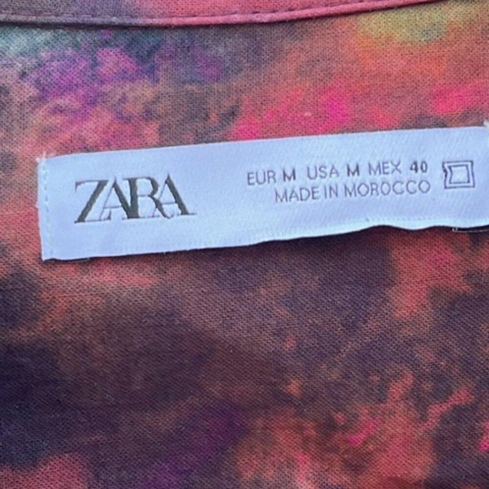 ZARA Men Boxy Relaxed Fit Burgundy Green Floral Short Sleeve Shirt Cotton Medium - Picture 5 of 16